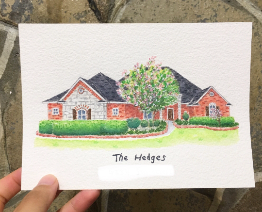 5x7 inches Custom Watercolor House Portrait