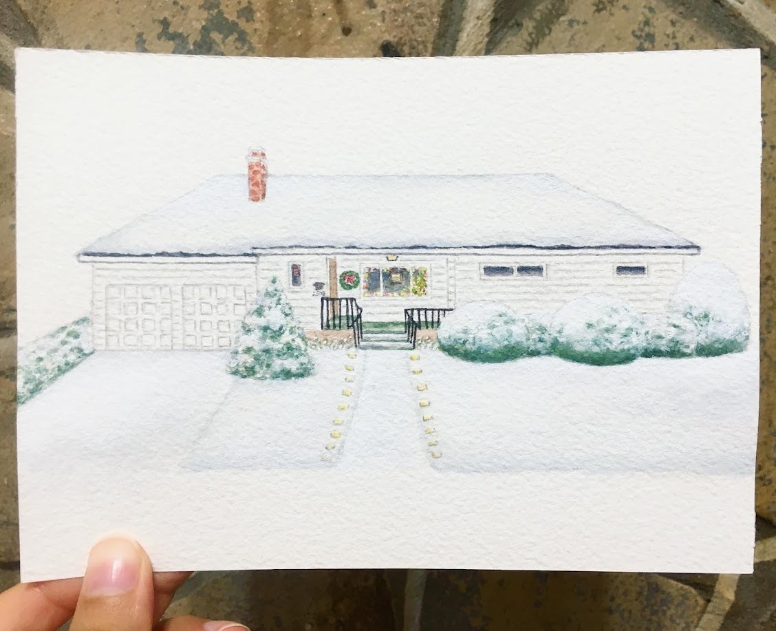 5x7 inches Custom Watercolor House Portrait