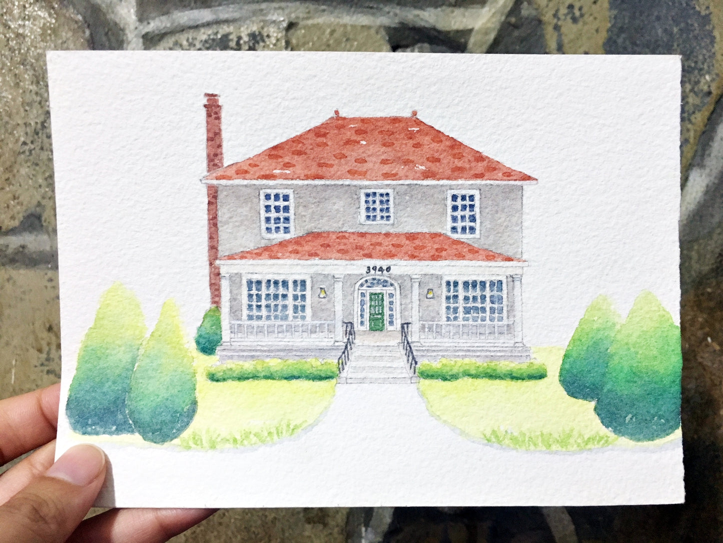 5x7 inches Custom Watercolor House Portrait