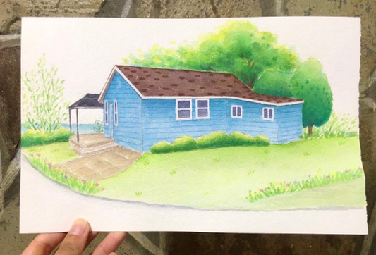 7x11 inches Custom Watercolor House Portrait