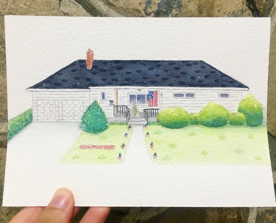 5x7 inches Custom Watercolor House Portrait