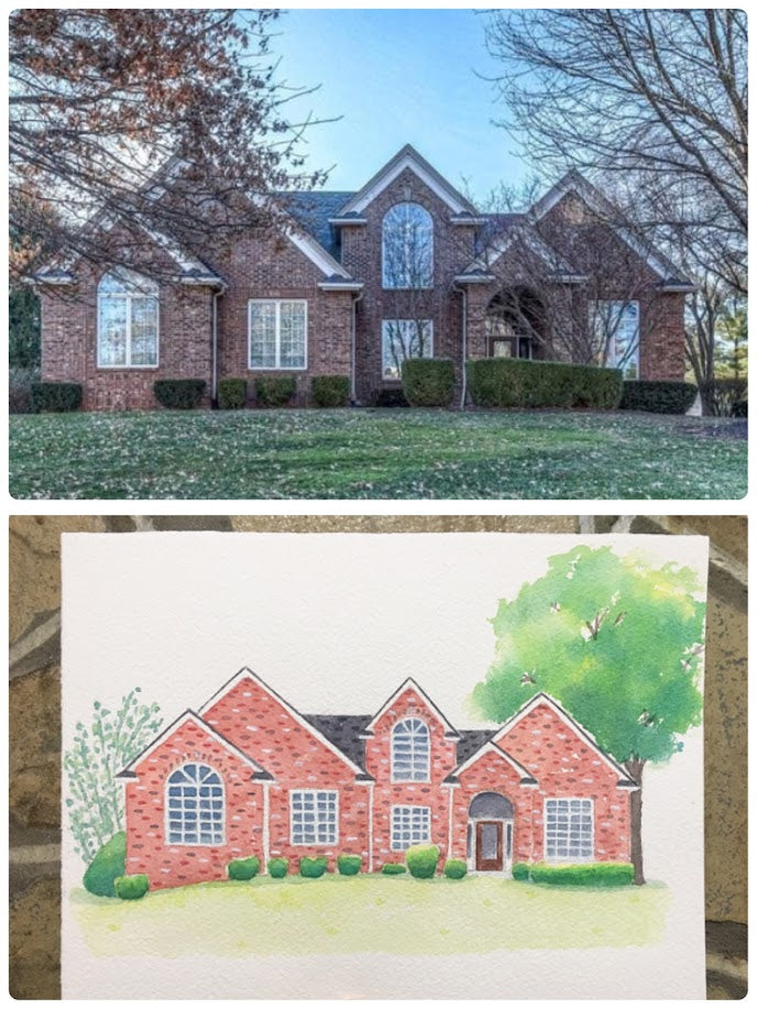 Custom Watercolor House Portrait | Hand-Painted Home Art | Housewarming Holiday Gift