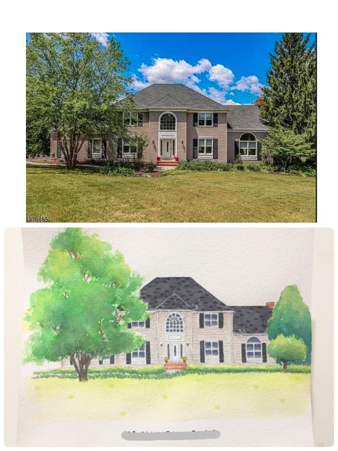 Custom Watercolor House Portrait | Hand-Painted Home Art | Housewarming Holiday Gift