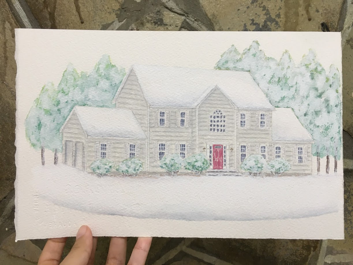 7x11 inches Custom Watercolor House Portrait
