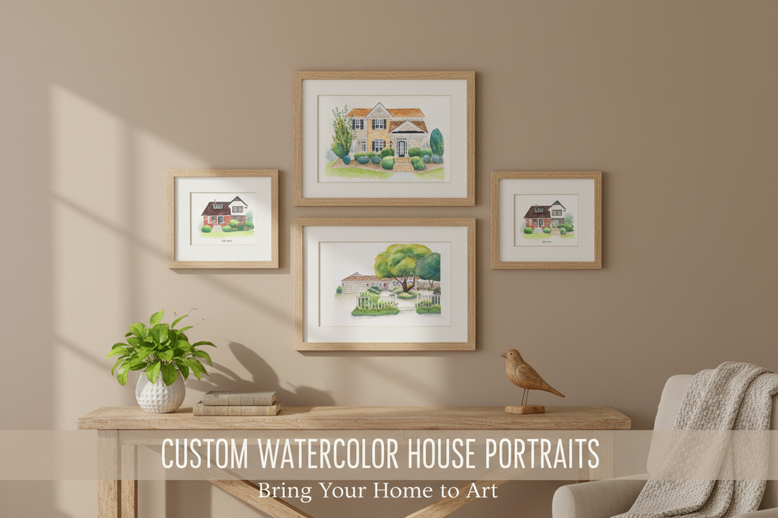 Framed watercolor portraits - rustic style